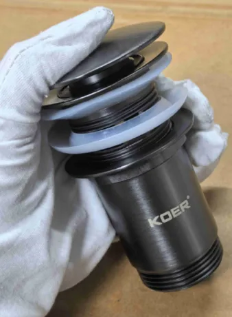 Донний клапан для раковини з переливом KOER PW-07-07 автоматичний (Click-Clack) (Колір графітовий) 1 1/4'' (KR6483) — Photo 2