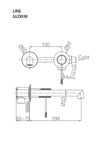 IMEX LINE BRUSHED NICKEL Змішувач для умивальника зі стіни, матовий нікель — Photo 2