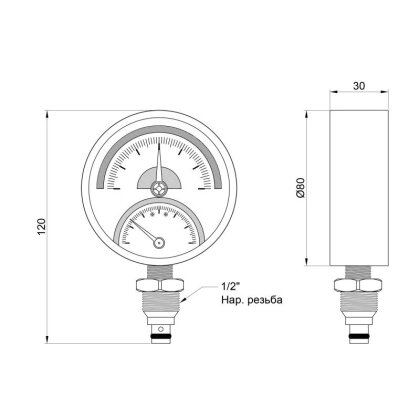 Термоманометр SD Plus 80 мм 1/2&quot;, нижнє підмикання SD1726B — Photo 1