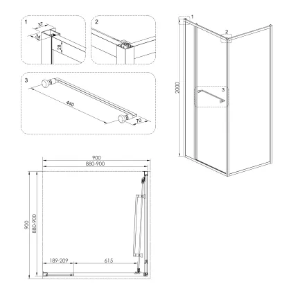 CRUZE душова кабіна 90*90*200см, тип дверей COME IN, профіль metal gun, прозоре скло — Photo 1