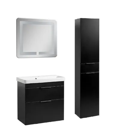 Комплект Монако чорний підвісний Т-8 Д з умивальником Олівер 70 +пенал + чорні ручки