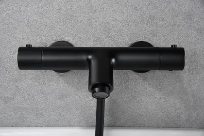 IMEX MONZA BLACK MATT Термостатичний змішувач для ванни з душовим набором, чорний матовий — Photo 1