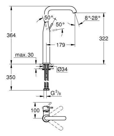 Змішувач на стільницю для раковини XL-розміру Grohe Essence New (32901001) — Photo 2