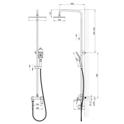 Душова колона зі змішувачем Mixxus Premium DALI 009-J Graphite (MI6760) — Photo 1