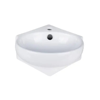 Комплект Qtap Leo N: Раковина підвісна кутова овальна 380x360x130 мм WHITE + Донний клапан PU02O — Photo 2