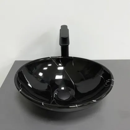 Умивальник (раковина) VBI PARMA BLACK MARMO GLOSSY накладний — Photo 2