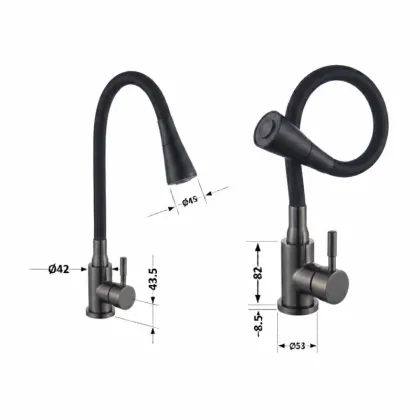 Змішувач для кухні Lidz Aria 015F31 (k35) з гнучким виливом LDARI015F31BGRP49566 Graphite/Black — Photo 1