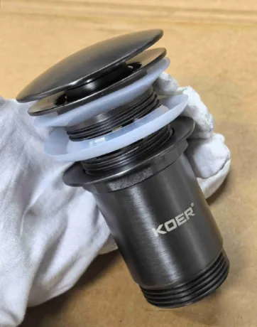 Донний клапан для раковини з переливом KOER PW-07-07 автоматичний (Click-Clack) (Колір графітовий) 1 1/4'' (KR6483) — Photo 5
