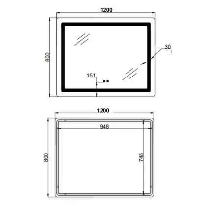 Дзеркало Lidz Kubis (KU2) 1200х800 з LED-підсвічуванням Touch, з антизапотіванням, з димером, рег. яскравості LDKUB120080049007 — Photo 1