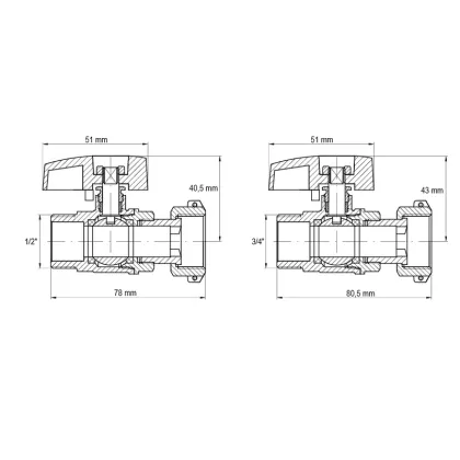 Комплект кранів для підключення газового котла KOER KR.1323 прямий (1/2"x2шт, 3/4x2шт) (KR3125) — Photo 1