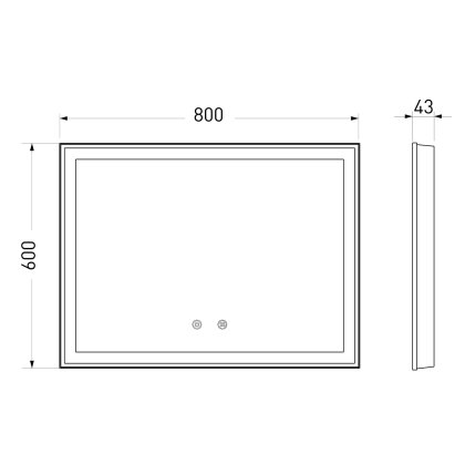 Дзеркало прямокутне 80*60см, з підсвічуванням, диммером, підігрівом дзеркала — Photo 1