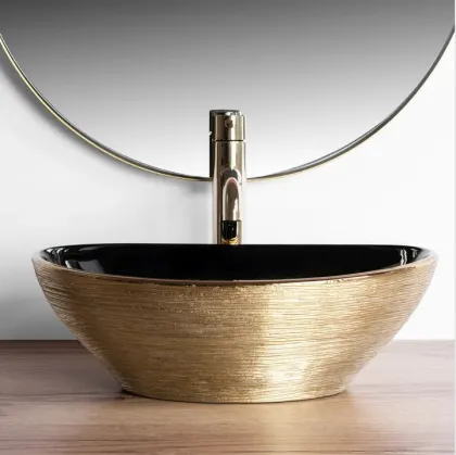 Умивальник (раковина) REA SOFIA BRUSHED GOLD BLACK накладний * — Photo 2