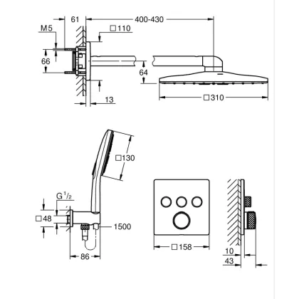 Прихована душова система з RSH SmartActive 310 Cube Grohe Grohtherm SmartControl (1039980000) — Photo 3