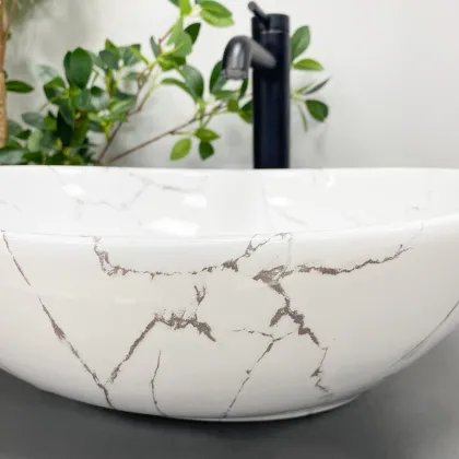Умивальник (раковина) VBI PARMA WHITE STONE GLOSSY накладний — Photo 4