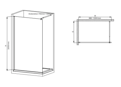 Душова перегородка Mixxus Premium FLAT SP02-100x200-TR Black Walk-In прозоре скло 8мм (MI6856) — Photo 3
