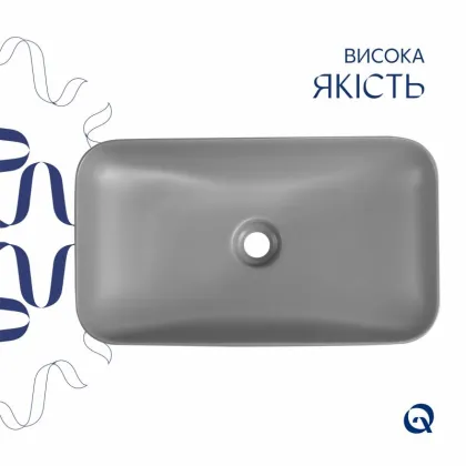 Раковина накладна Qtap Tern 610x350x135 мм, Stone grey, прямокутна, з донним клапаном QTTER188SG49789 — Photo 3