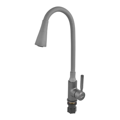 Змішувач для кухні ZERIX ATRIUM-011-T GRAPHITE REFL.GRAY (Колір графіт+силіконовий вилив сірий) (ZX6107) — Photo 1