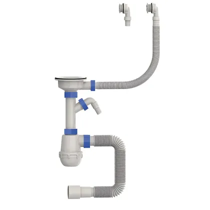 Сифон для кухні Mixxus SK-06-WH 3 1/2"x40 з пластиковою сіткою, відведенням для пральної машини, гнучким круг. переливом (MI8197)