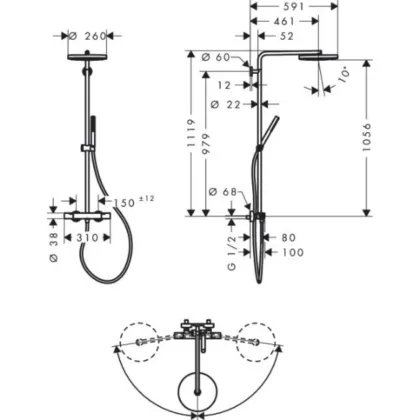 PULSIFY S PURO Showerpipe душова система 260 з термостатом, колір шліфованна бронза — Photo 1