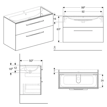 SELNOVA SQUARE тумба під умивальник slim rim 100 см, з двома ящиками 98.8x63.5x50.2 см,білий — Photo 1