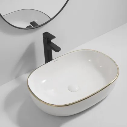 Раковина накладна Mixxus Premium ELLIPSE-0105 EDGE GOLD 600х400х150mm (MP6564) — Photo 1