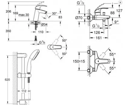 Набір змішувачів Grohe Eurosmart M-Size для ванної кімнати (123246M) — Photo 4