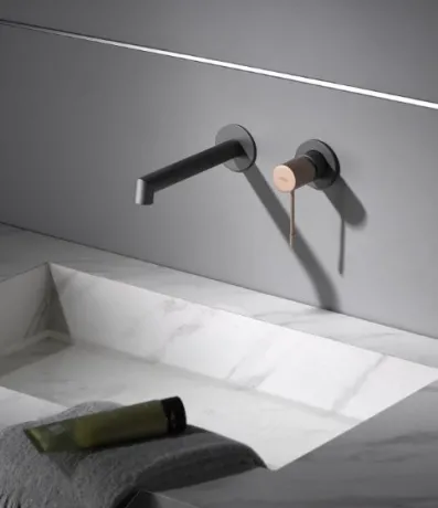 IMEX LINE MATT GRAY/CHAMPAGNE Змішувач для умивальника зі стіни, матовий сірий/шампань — Photo 3