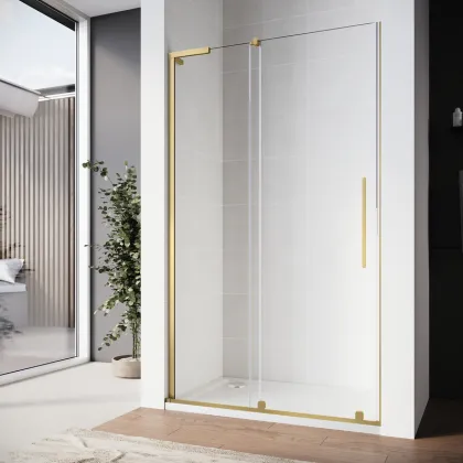 Двері у нішу Walk-In розсувні Koer SR SD07-120x200-R-TR-12 прозоре скло Easy Clean 8мм Матове золото (KR5774) — Photo 3