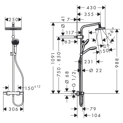 My Select Showerpipe 240 душова система з термоостатом, білий/хром — Photo 1