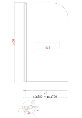 Шторки скляні на ванну Koer SR BS02-80x140-TR-01 прозоре скло 6мм, хром (KR5401) — Photo 2