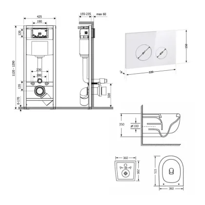 Готове рішення Qtap для ванної кімнати: підвісний унітаз Taurus Ultra Quiet 515×360×350 + комплект інсталяції Nest 4 в 1 (кругла клавіша White) — Photo 1
