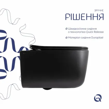 Унітаз підвісний Qtap Gemini Ultra Quiet 485×340×350 мм, Matt Black, з сидінням Slim Duroplast / Soft-close / Quick Release QTGEM28BLM50505 — Photo 3