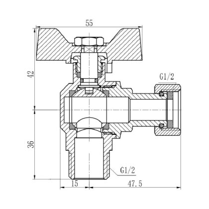 Кран кульовий з накидною гайкою SD Forte 1/2&quot; ВЗ для води кутовий SF224W15 — Photo 1