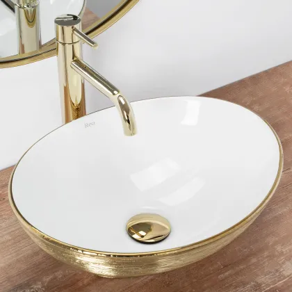 Умивальник (раковина) REA SOFIA BRUSHED GOLD WHITE накладний * — Photo 2