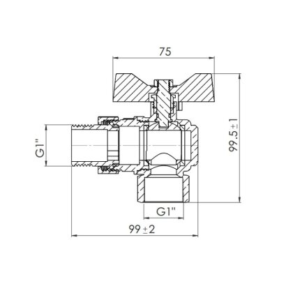 Кран кульовий &quot;Американка&quot; SD Forte 1&quot; кутовий SF221W25 — Photo 1