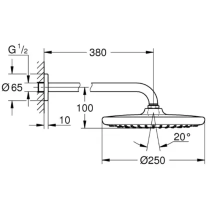 Верхній душ з кронштейном до стіни Grohe Tempesta 250 (26663000) — Photo 1