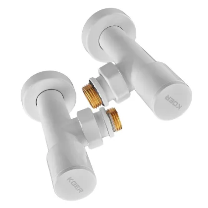 Комплект кранів для рушникосушки кутовий Koer KR.SET.534 WHITE - M1/2''xM1/2'' подовжений (KR5843) — Photo 5