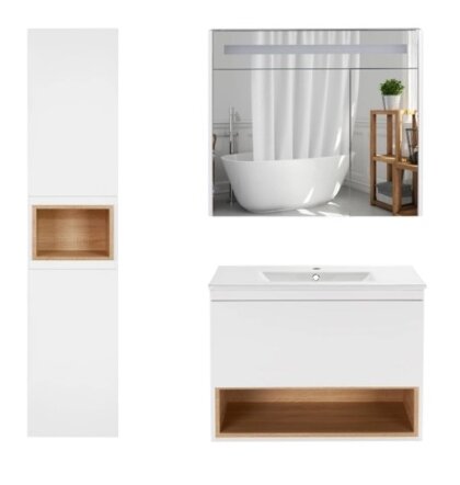 Комплект меблів для ванної Qtap Robin тумба з раковиною + дзеркальний шафа + пенал QT044RO42971
