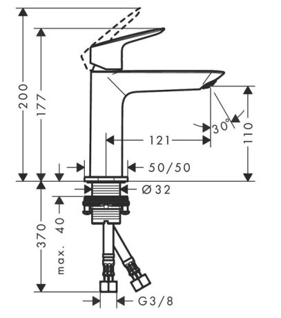 LOGIS змішувач для умивальника 110, одноважільний, зі зливним набором push-up, хром — Photo 1