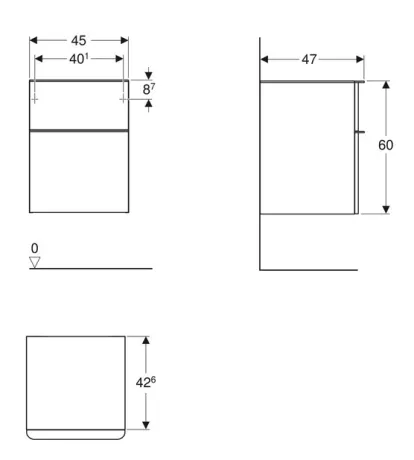 SMYLE SQUARE тумба 45*60*47см, з 2мя ящ., колір пісочно-сірий/фарбований високоглянцевий, пісочно-сірий/з матовим порошковим покриттям — Photo 1