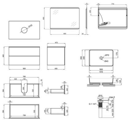 Комплект меблів для ванної Qtap Tern тумба + раковина + зеркало QT044VI43007 — Photo 1