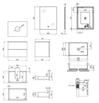 Комплект меблів для ванної Qtap тумба + раковина + зеркало QT044VI43008 — Photo 1