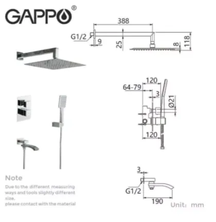 Вбудована душова система GAPPO G7107-40, вилив - перемикач на лійку, 3-функції, хром — Photo 2