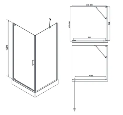 Профіль до душової кабіни QT AQUARIUS CRM1099SC6, квадратна, 90×90, скло 6 мм Clear, розпашні двері, без піддона — Photo 2