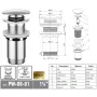 Донний клапан для раковини Koer PW-08-01 1 1/4''  без переливу автоматичний СLICK-СLACK (Колір хром) (KR5786) — Photo 16