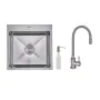 Lidz: мийка H5050H інтегрована Decor Honeycomb 2,5/0,5 мм LDH5050DEC48365 + Змішувач Aria для кухні з гнучким виливом (k35) Grey — Photo 2