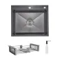 Комплект Lidz Handmade H6050HB Мийка для кухні інтегрована Decor Black PVD Honeycomb у комплекті з дозатором + Lidz K01G Корзина для кухонної мийки — Photo 7
