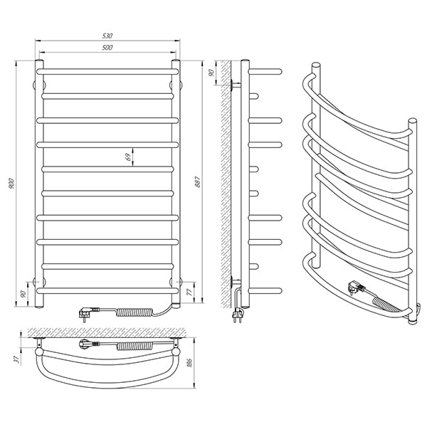 Схема - Рушникосушарка Laris Євромікс П10 500 х 900 Е (підкл. справа)