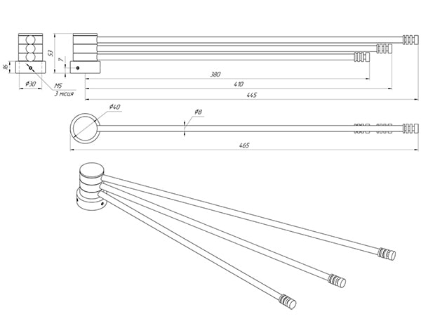 Схема - Полка поворотна для рушникосушарки Laris ПП-450/3 Класік на стійку Ø30 мм