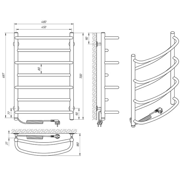 Схема - Рушникосушарка Laris Євромікс П7 450 х 700 Е (підкл. зліва)
